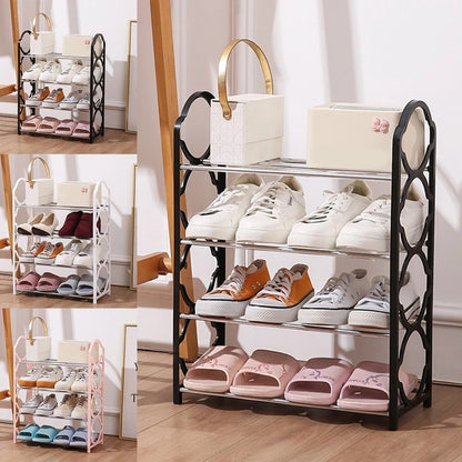shoe rack is assembled from steel pipe and PP plastic connectors.