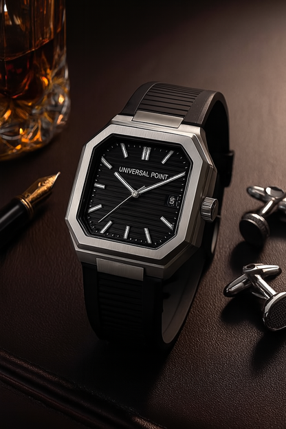 Universal Point UP 1988 – Square Dial Leather Strap Watch |